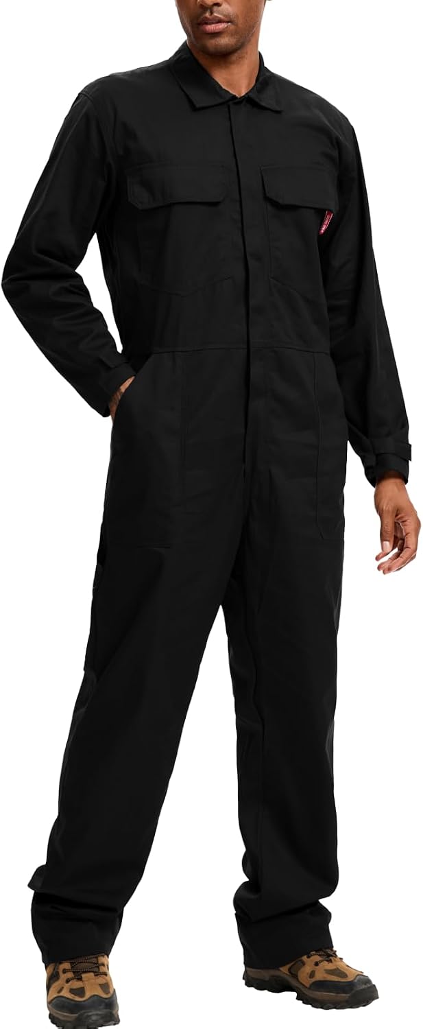 WORK IDEA Men's Coveralls Long Sleeve Workwear Jumpsuit Multi Pockets - Black