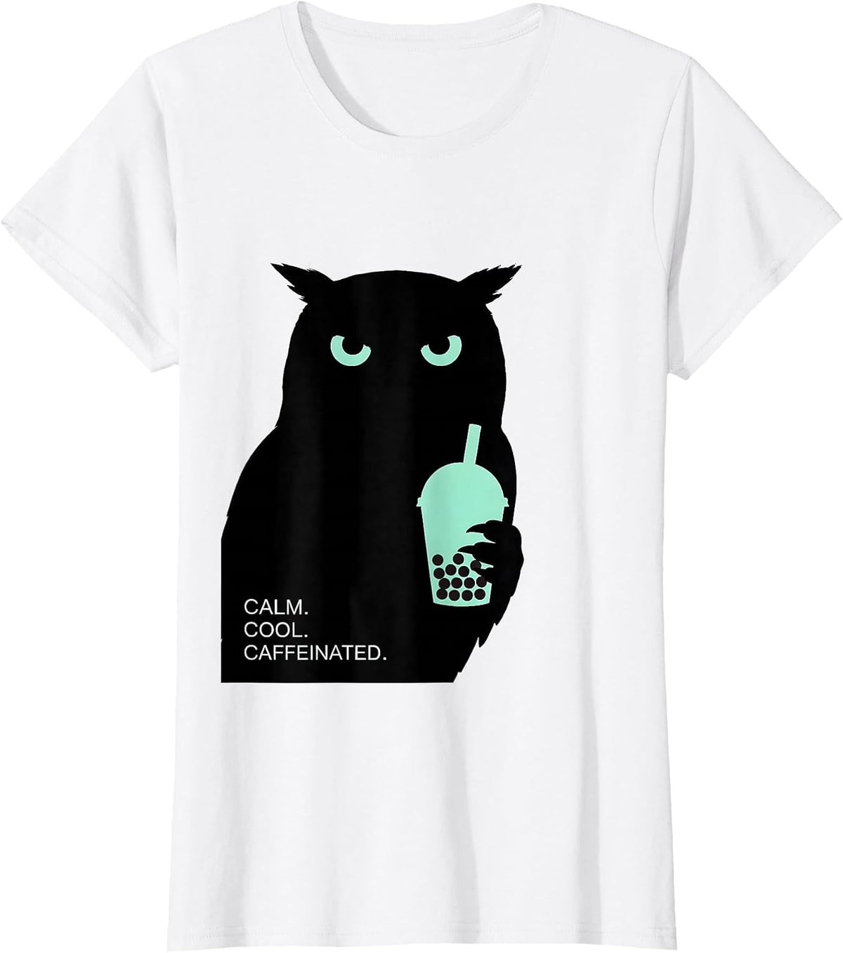 Calm Cool Caffeinated Owl Boba Tea Kawaii Anime Girl T-Shirt - White