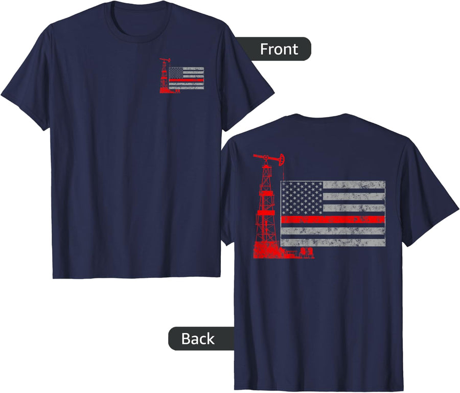 Oilfield US American Flag worker Oil Rig T-Shirt - Navy Blue