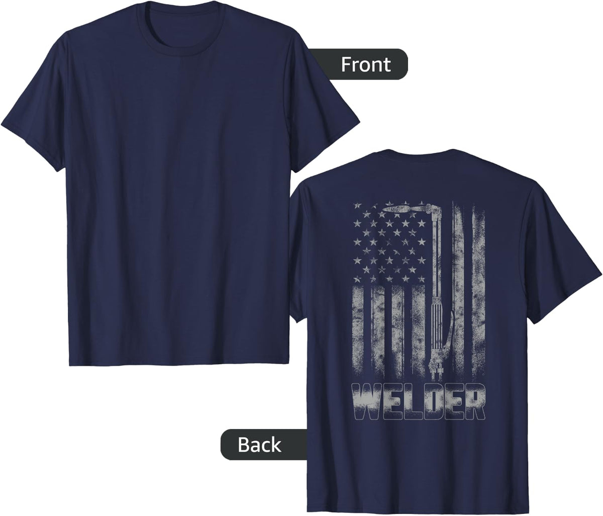 Distressed Welder American flag shirt USA Patriotic Welder T-Shirt - Navy Blue