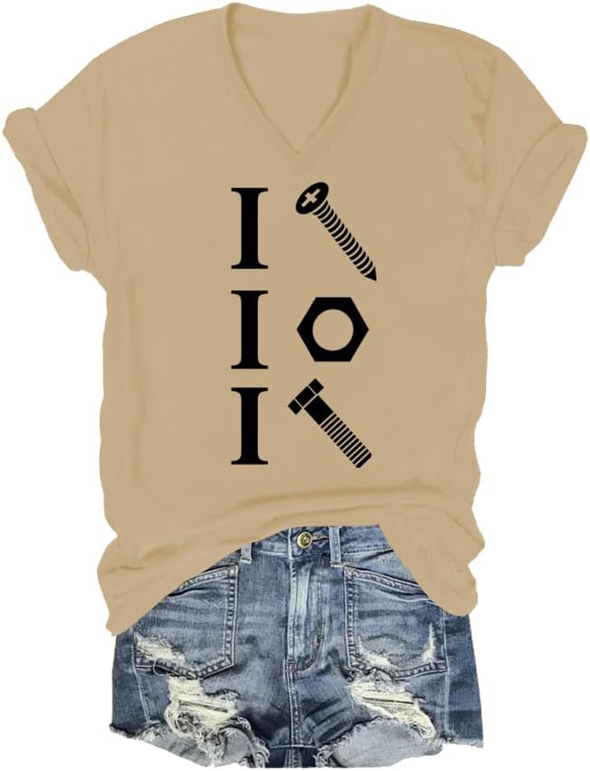 I Screw I Nut I Bolt Tshirt Funny Mechanic Joke Shirt - V-Neck 1-khaki