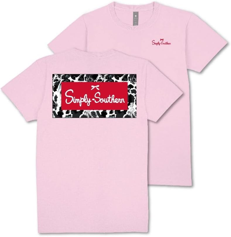 Simply Southern Cow Print Logo - Adult T-Shirt - Light Pink
