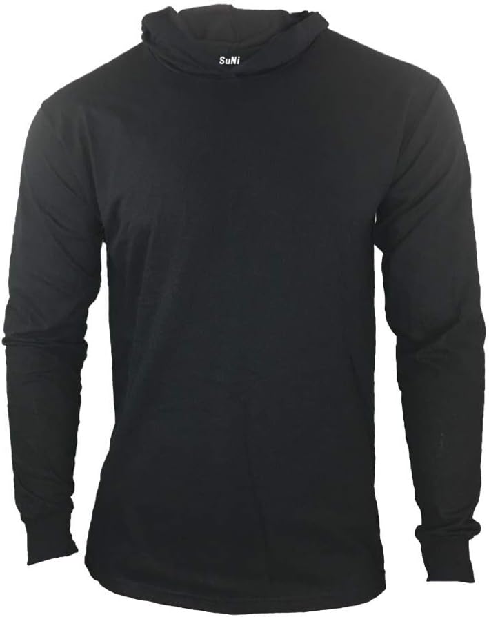 Men Construction Long Sleeve Work T Shirts with Hood - Black