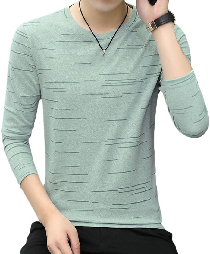Mens Shirt Striped Crewneck Long Sleeve T Shirt Basic Pullover Classic Dry Fit Sport Golf Shirts Casual Tee Shirt - Light