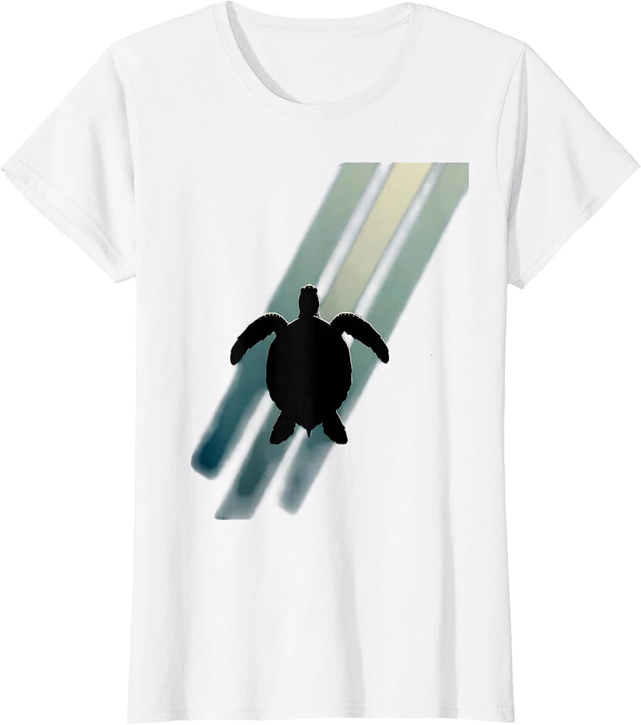 Women's Sea Turtle Ocean Rays Illustration T-Shirt - White