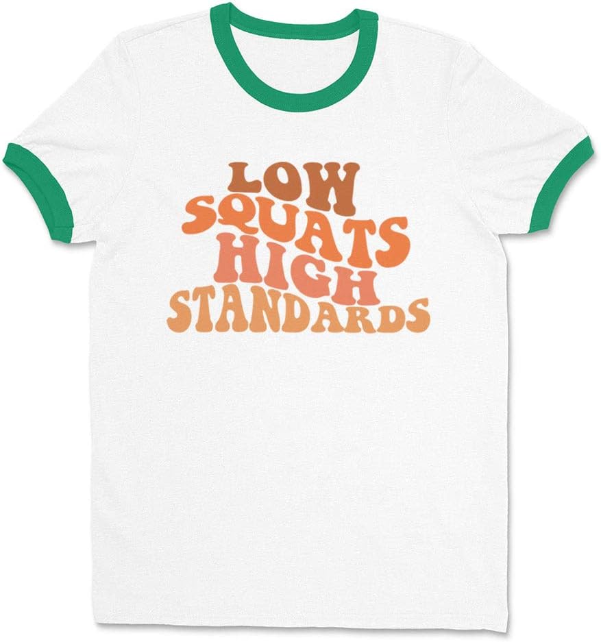 Low Squats High Standards Ringer Tee Shirt Unisex - White\/Kelly Green