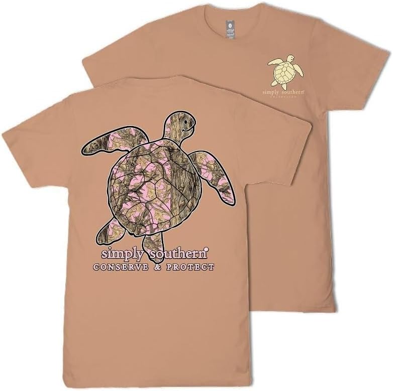 Simply Southern Pink Camo - Turtle - Conserve & Protect - Adult T-Shirt - Adult Chestnut