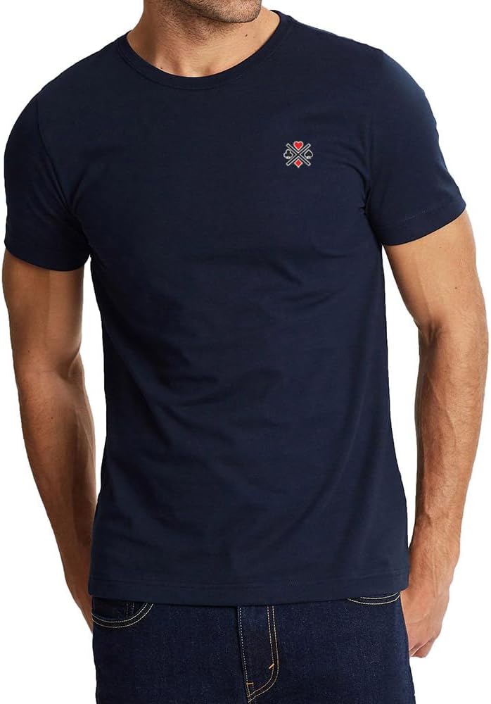 Men's T-Shirts Poker Embroidered Classics Crewneck Cotton Short Sleeve T Shirt - Navy