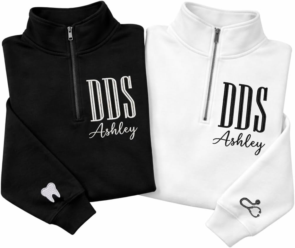 Custom Dental Sweatshirt, Personalized Embroidered Dental Quarter Zip Sweatshirt, Dentist Gift, RDH Gifts - 04