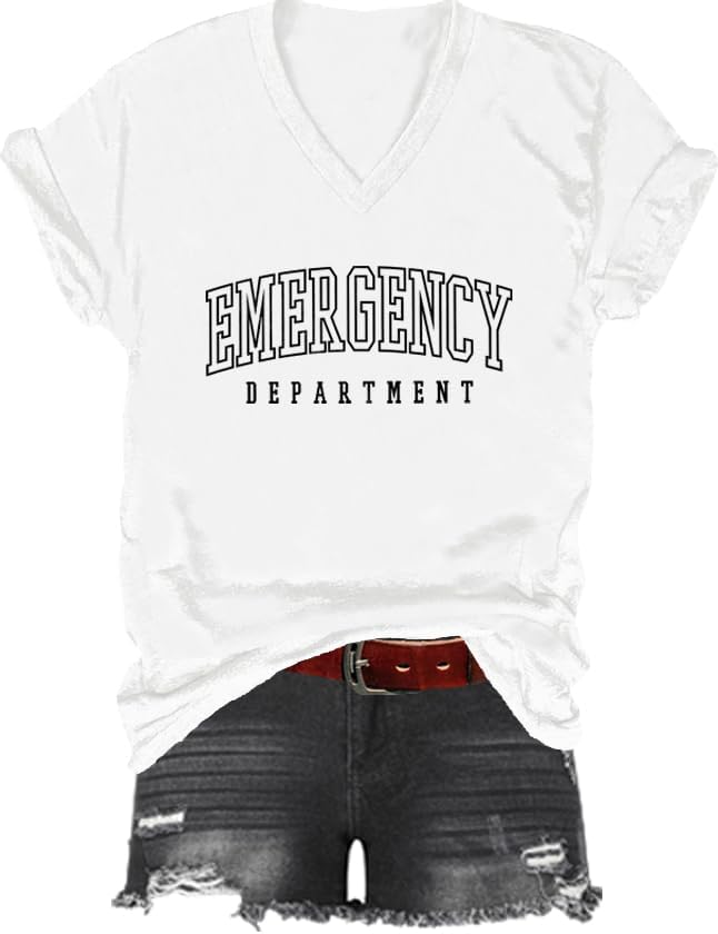 Emergency Department Shirt, Er Nurse T-Shirt, All Departments Tshirt, Classic Graphic Print Unisex V-Neck Tshirt - White