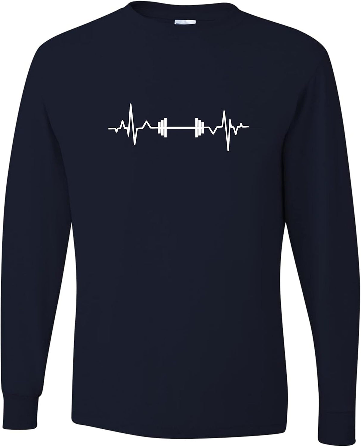 Go All Out Barbell Heartbeat Weightlifting Gym Workout Gift Idea Unisex Long Sleeve T-Shirt - Unisex Navy Blue