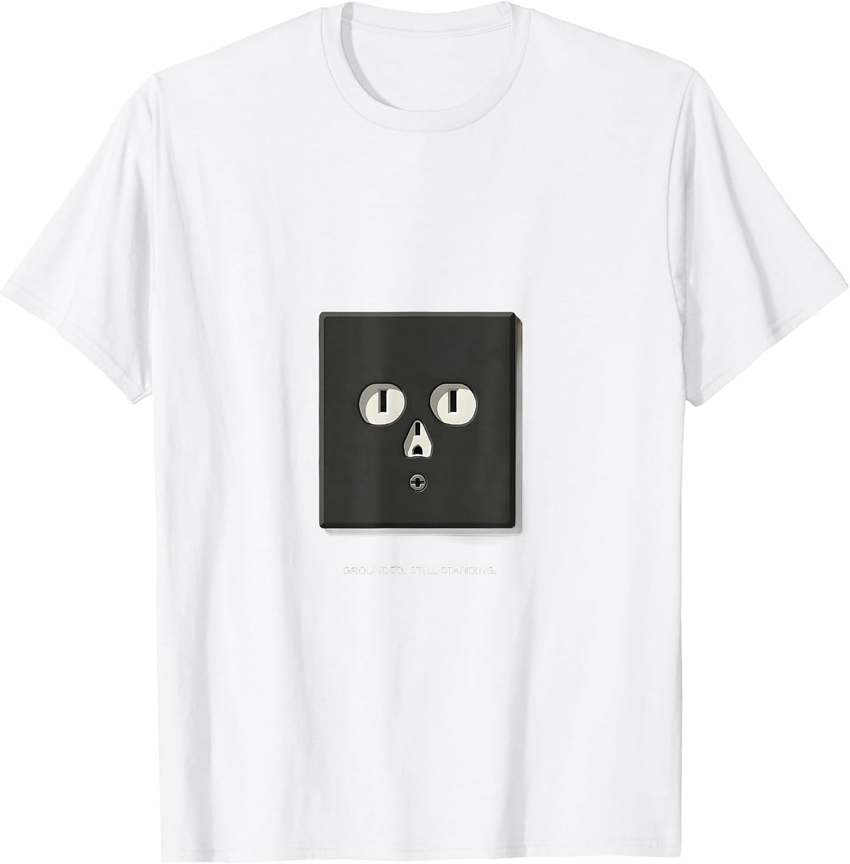 Men's Grounded Still Standing Funny Electrician Skeleton Humor T-Shirt - White