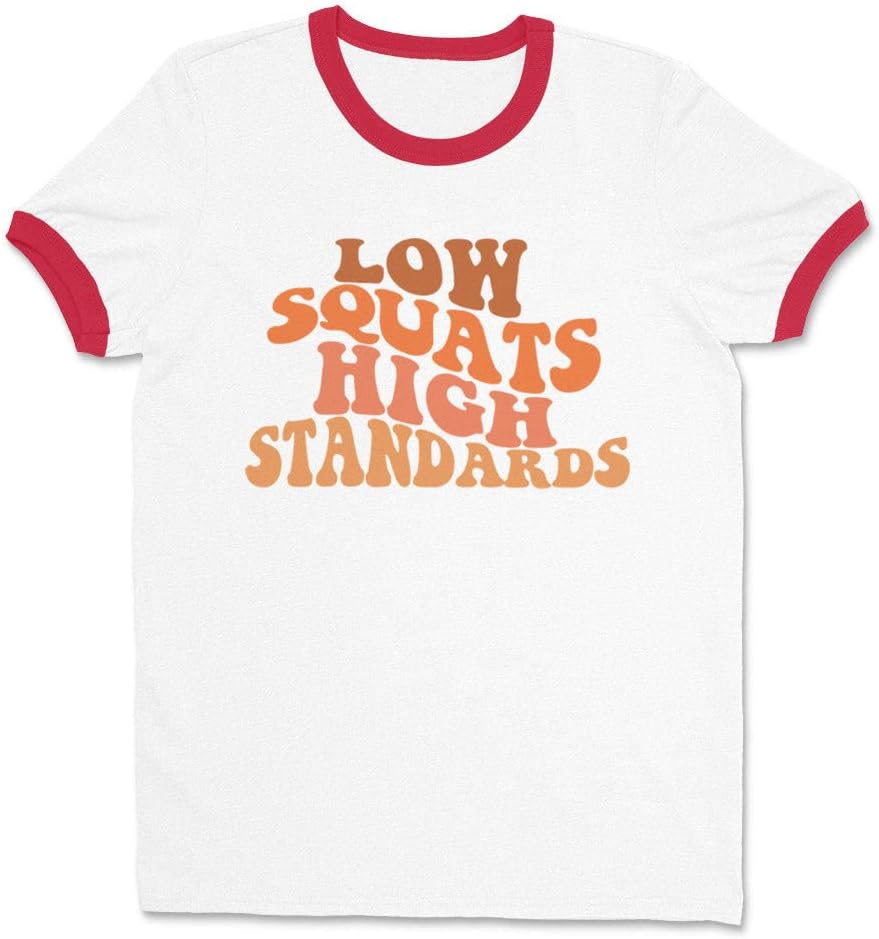 Low Squats High Standards Ringer Tee Shirt Unisex - White\/Red