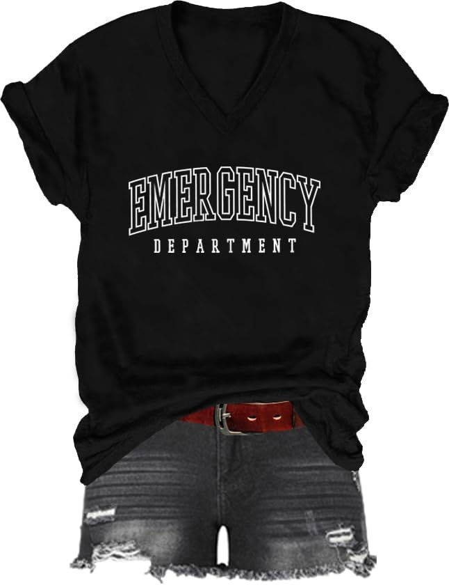 Emergency Department Shirt, Er Nurse T-Shirt, All Departments Tshirt, Classic Graphic Print Unisex V-Neck Tshirt - Black