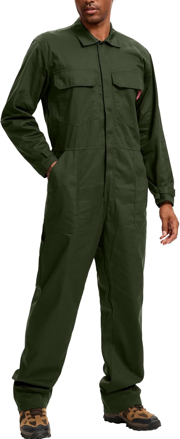 WORK IDEA Men's Coveralls Long Sleeve Workwear Jumpsuit Multi Pockets - Army Green