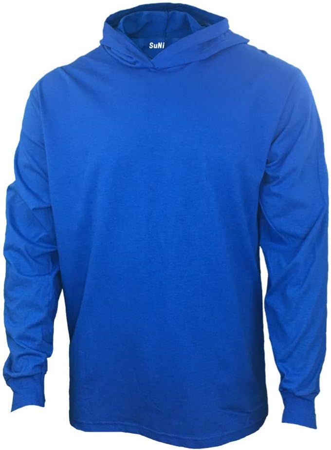Men Construction Long Sleeve Work T Shirts with Hood - Royal Blue