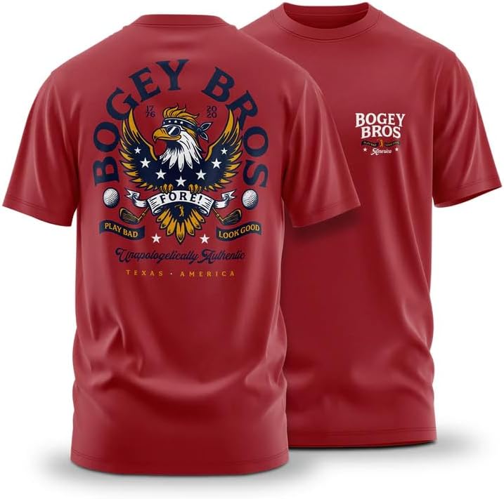 Bogey Bros T Shirt for Men – Athletic Fit Golf Tee, Stretch 60% Cotton 40% Polyester, Lightweight 4.3 oz, Tagless - Merica