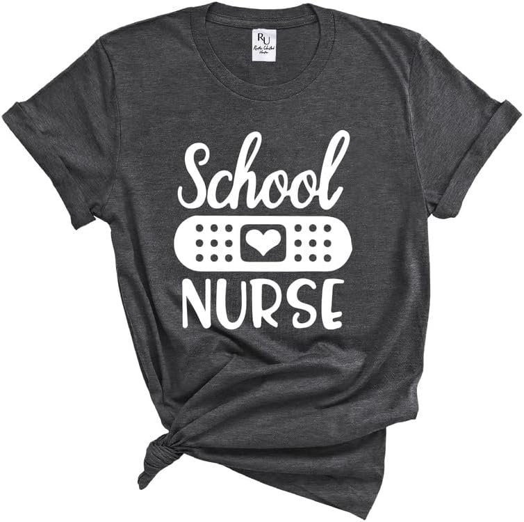 School Nurse Shirt - RN Tee for Women, Cute Shirt for Nurses, for Nurse, Gift for Nurses Week - Heather Dark Grey