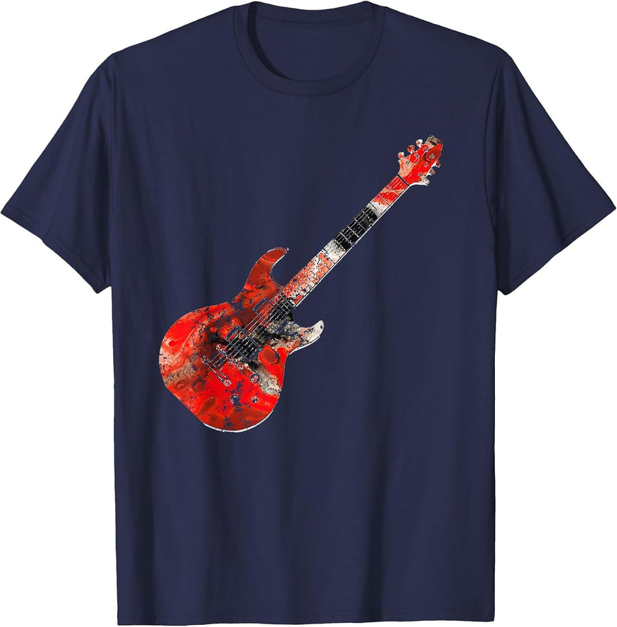 Playable Guitar Shirt Electric Guitar Colorful Abstract T-Shirt - Navy Blue
