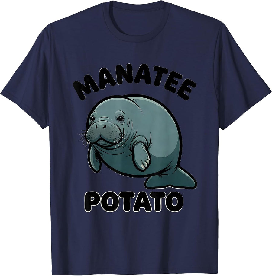 Manatee Potato Funny Sea Cow Lover Manatee Fan T-Shirt - Navy Blue
