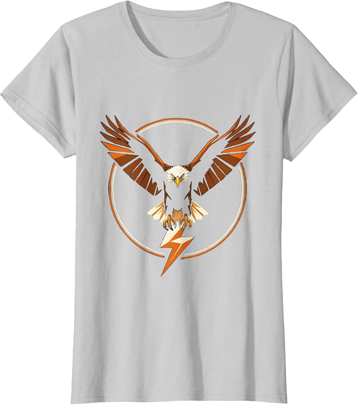 Bald Eagle Lightning Bolt Freedom Graphic T-Shirt - Silver Grey