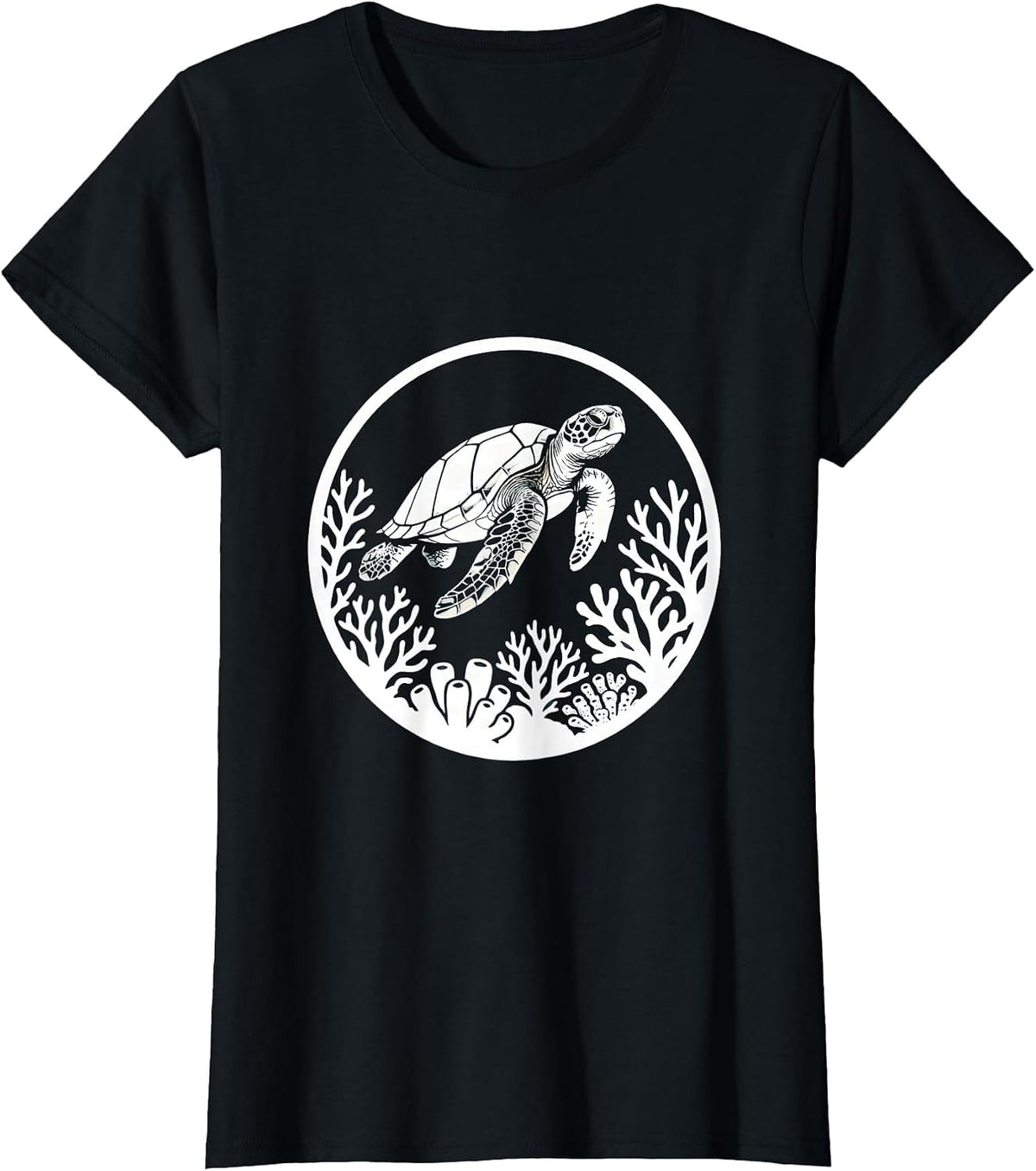 Sea Turtle Coral Reef Ocean Graphic T-Shirt - Black