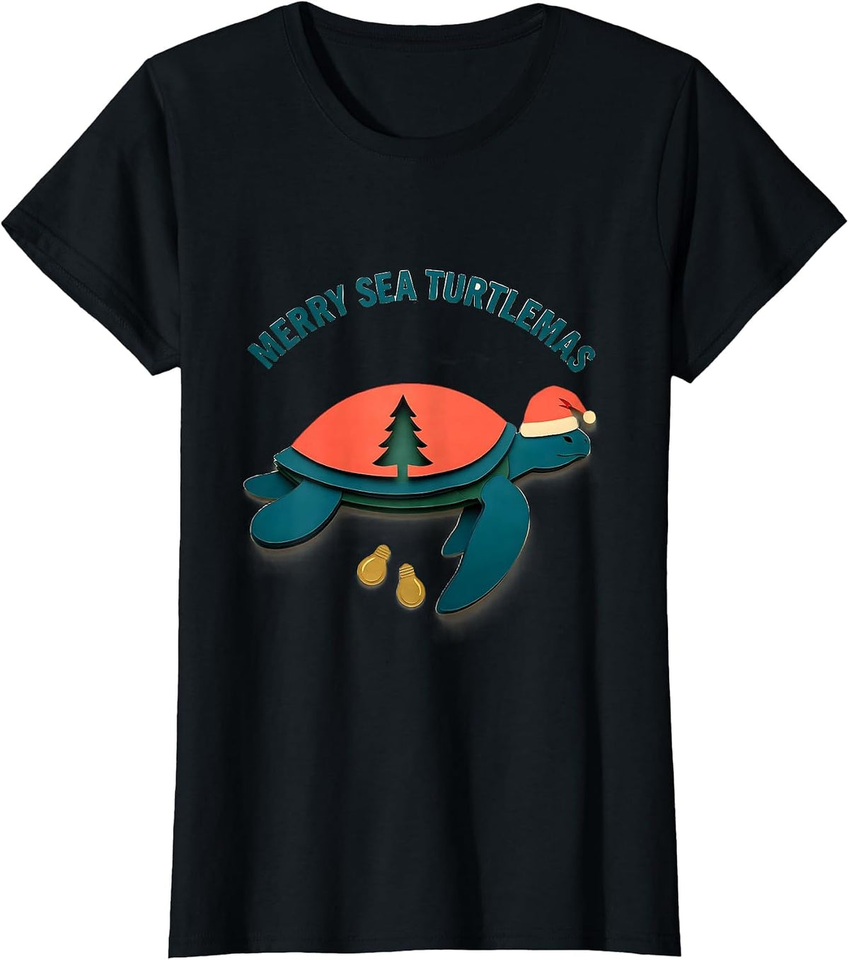 Women's Merry Sea Turtlemas Whimsical Sea Turtle Lover Christmas T-Shirt - Black