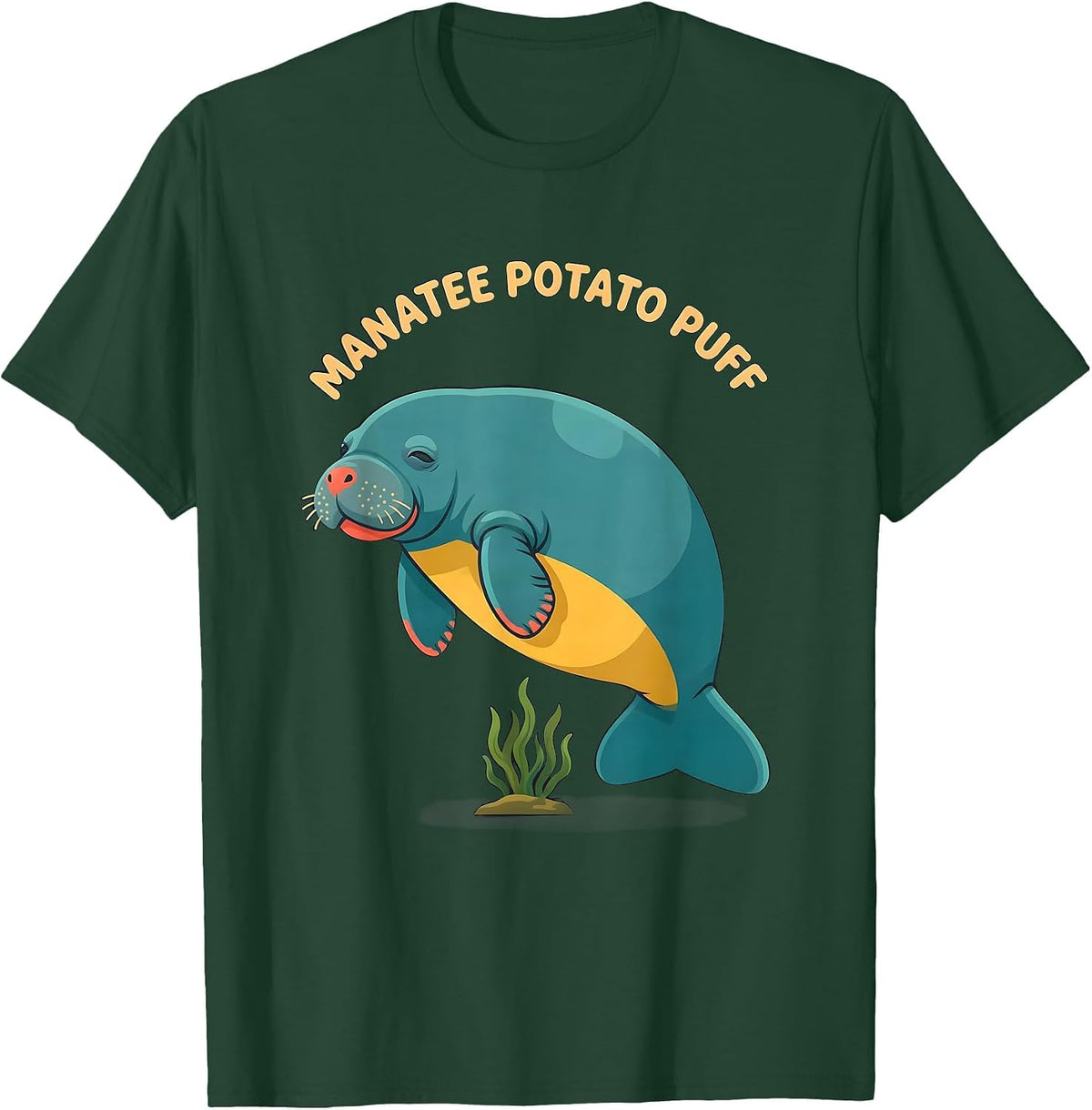 Manatee Potato Puff Funny Sea Animal Lover Humor T-Shirt - Dark Green