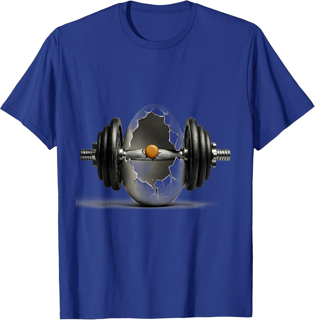 Men's Dumbbell Cracking Open Like an Egg Fitness Art T-Shirt - Royal Blue