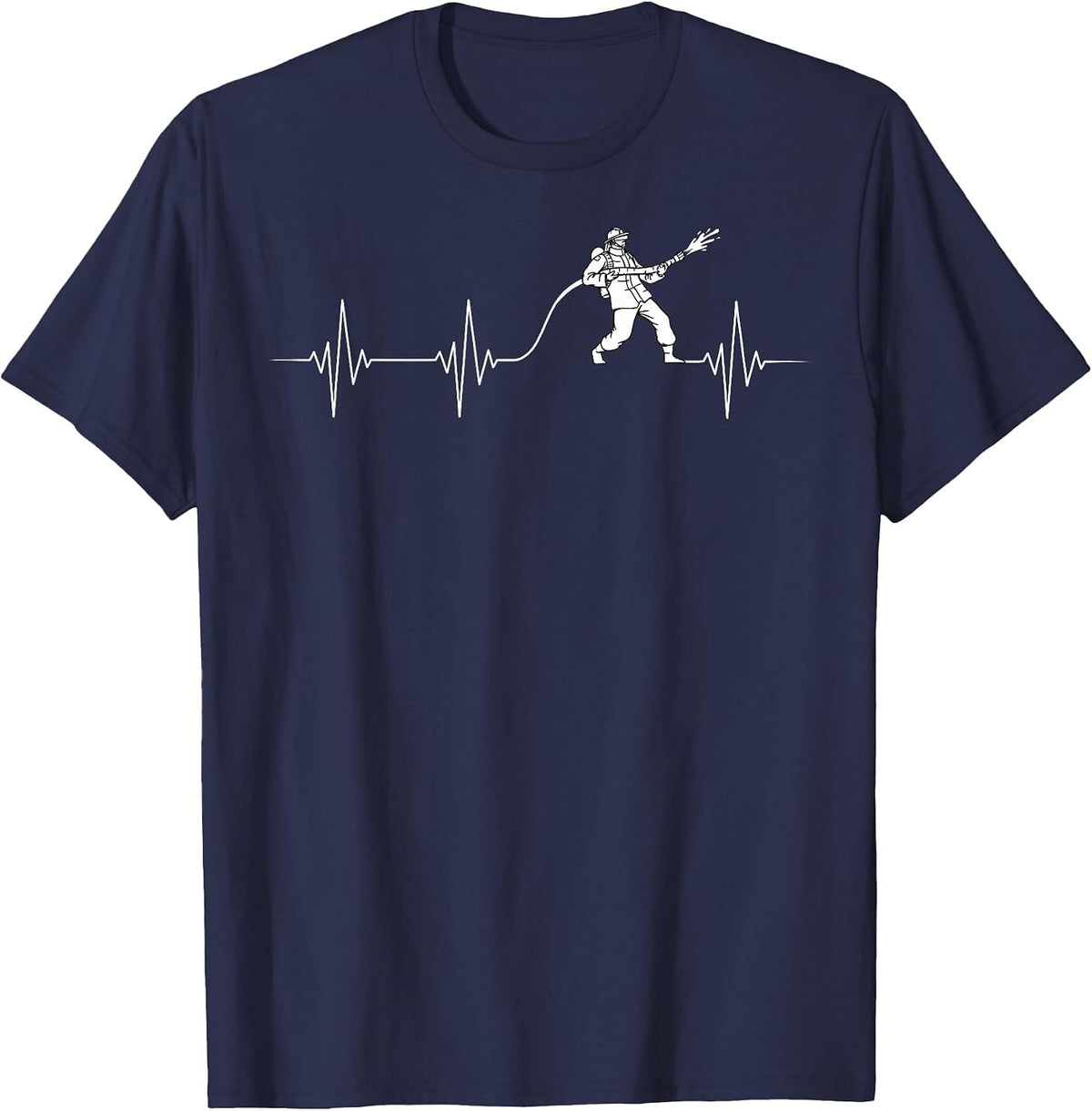 Firefighter Heartbeat Fireman Firefighting Rescuer Volunteer T-Shirt - Navy Blue