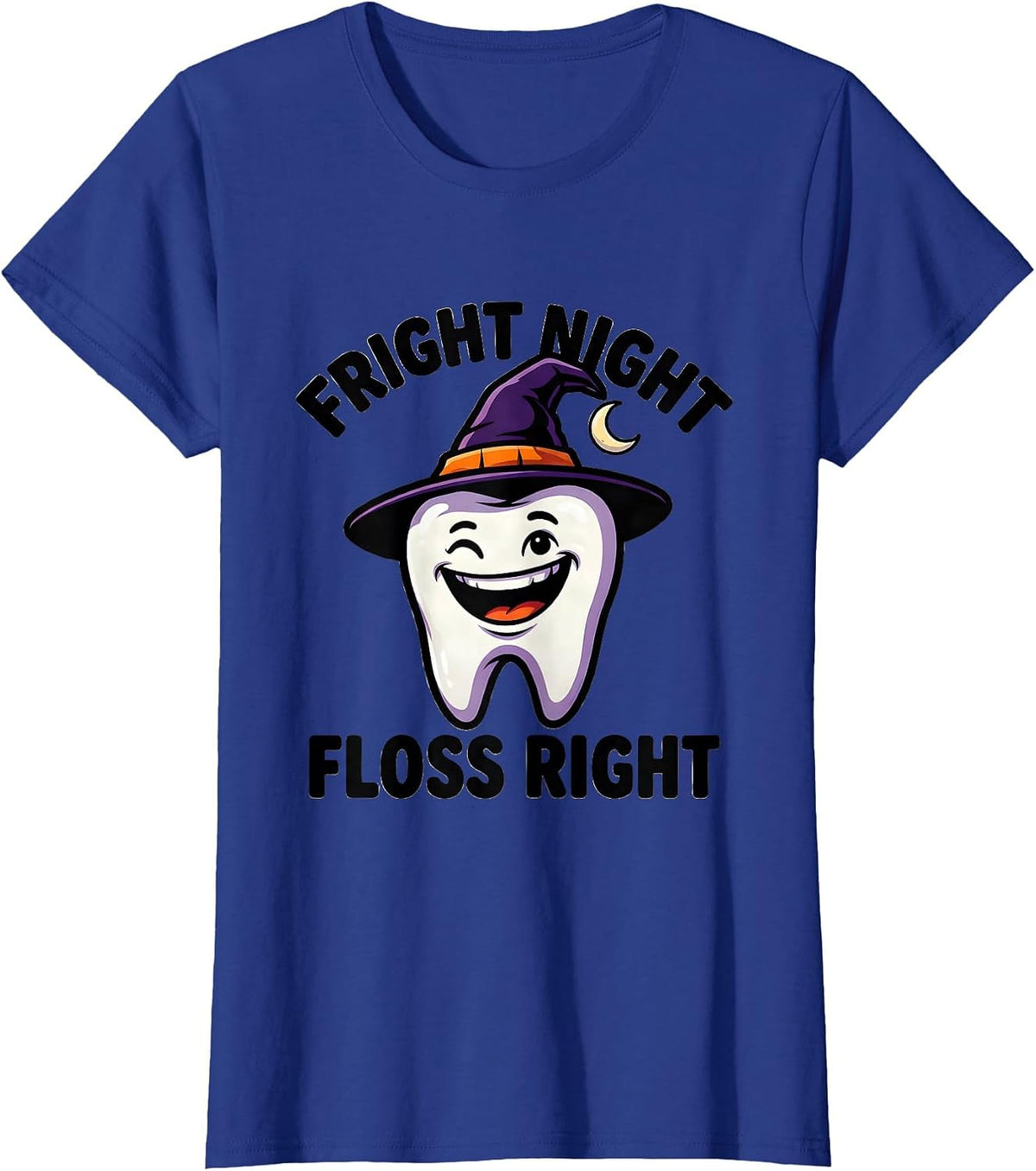 Women's Fright Night Floss Right Funny Dental Hygienist Halloween T-Shirt - Royal Blue