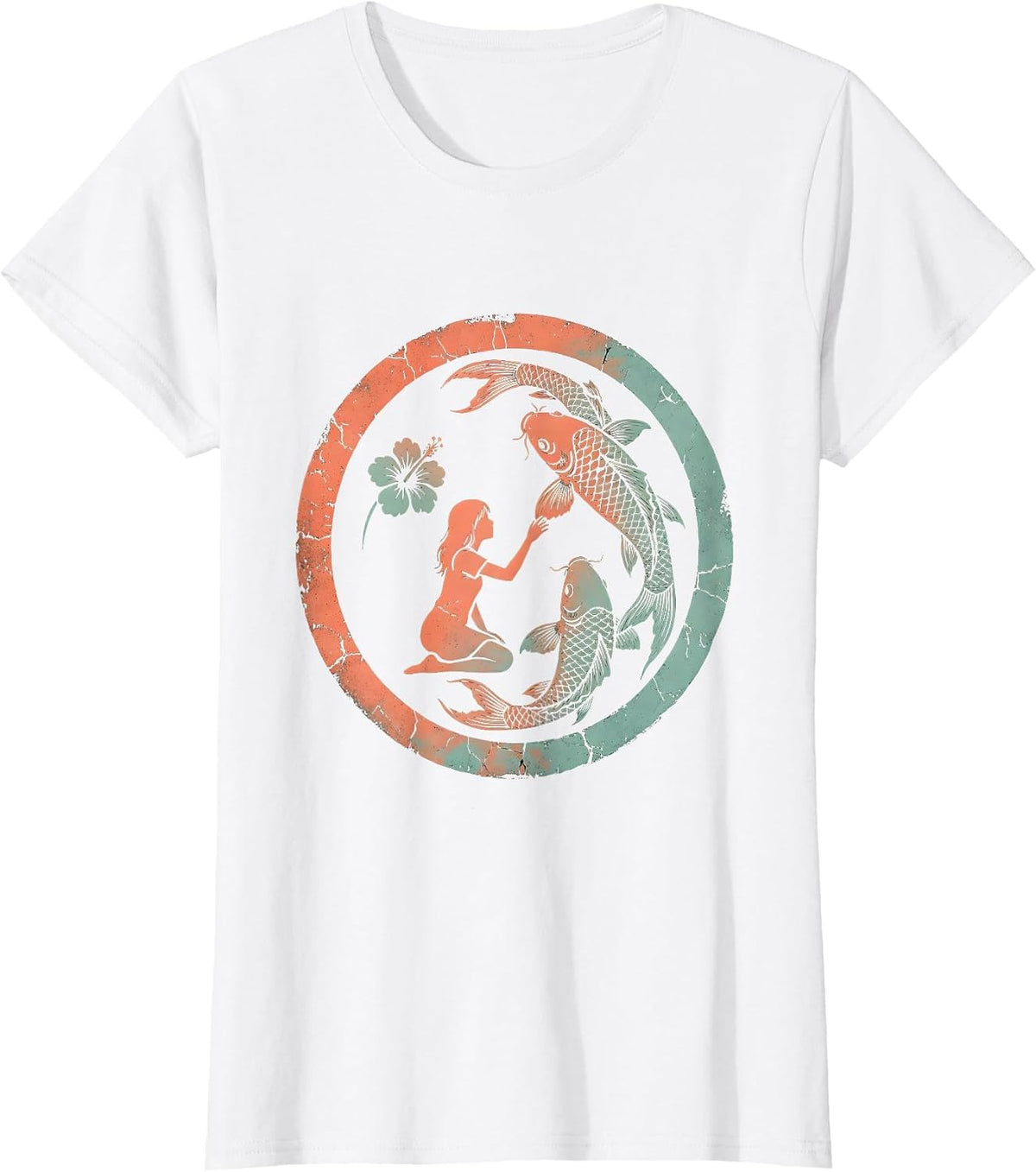 Girl Feeding Koi Fish Garden Pond Hawaiian T-Shirt - White