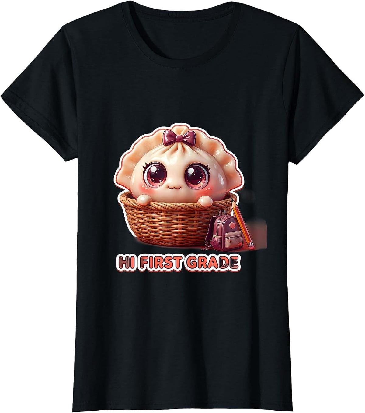 Hi First Grade Cute Dumpling Back to School Girl Teacher T-Shirt - Black
