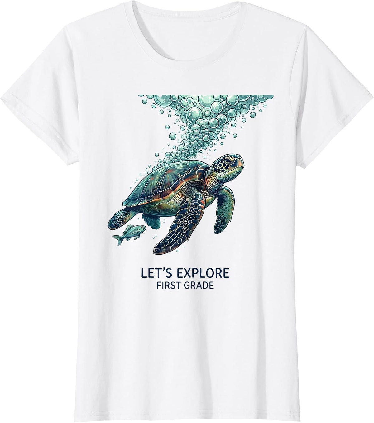 Women's Let's Explore First Grade Cute Teacher Back to School Ocean T-Shirt - White
