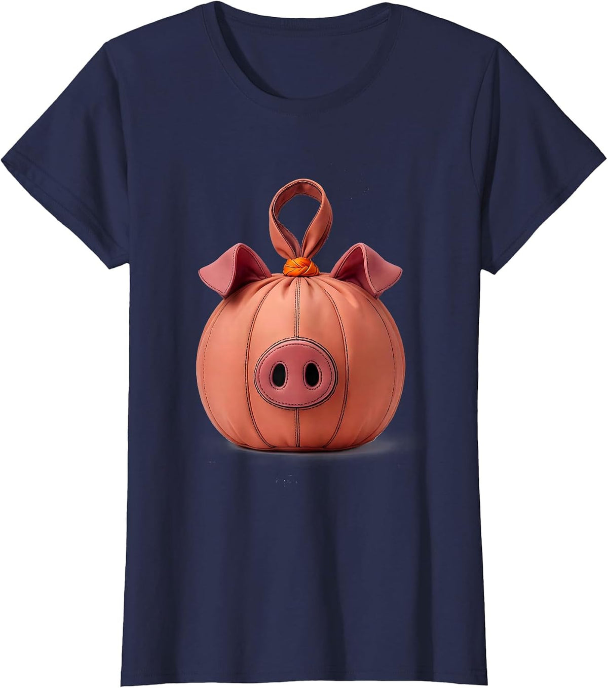Women's Pig Trick-or-Treat Bag Halloween Costume Humor T-Shirt - Navy Blue
