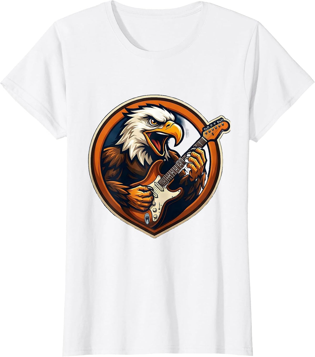 Women's 70s Bald Eagle Electric Guitar Rock Graphic T-Shirt - White