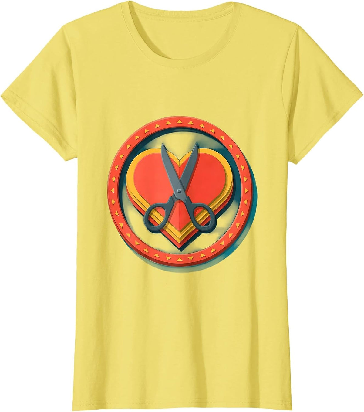 Women's Preschool Teacher Scissors Cutting Paper Heart T-Shirt - Lemon Yellow