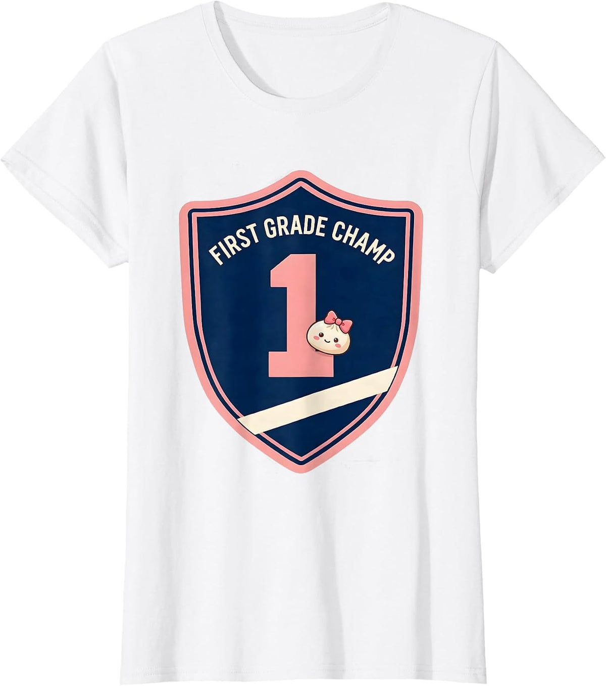 First Grade Champ Cute Dumpling Back to School Girl Teacher T-Shirt - White