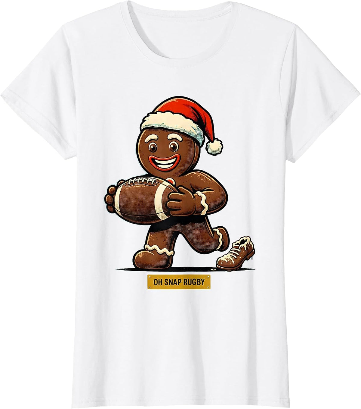 Women's Oh Snap Rugby Retro Advertising Mascot Christmas Sports T-Shirt - White