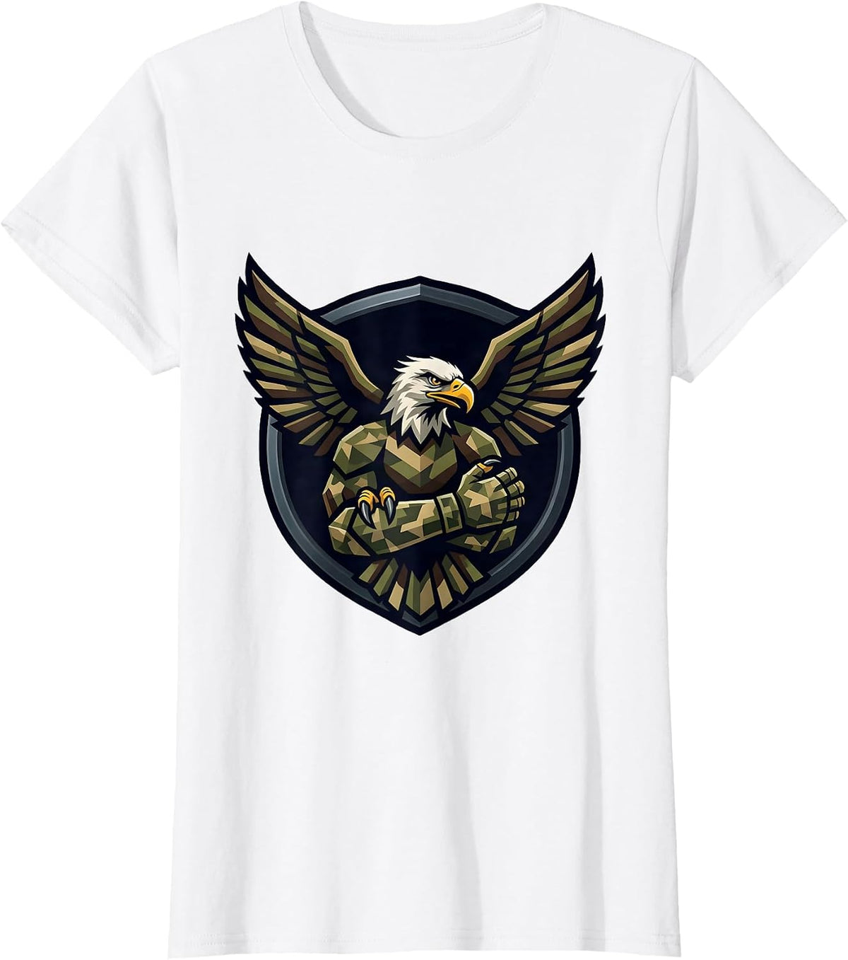 Eagle Landing on Camo Soldier Arm Graphic T-Shirt - White