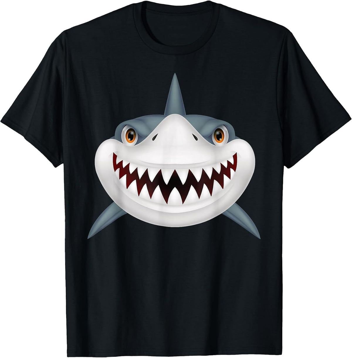 Shark Front Face with Devil Smile for Halloween Costume T-Shirt - Black