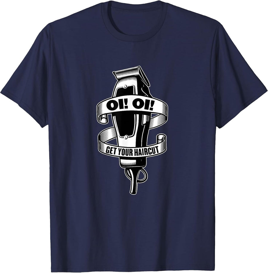 Oi! Oi! Get Your Haircut Ska Skinhead Street Punk Hardcore T-Shirt - Navy Blue