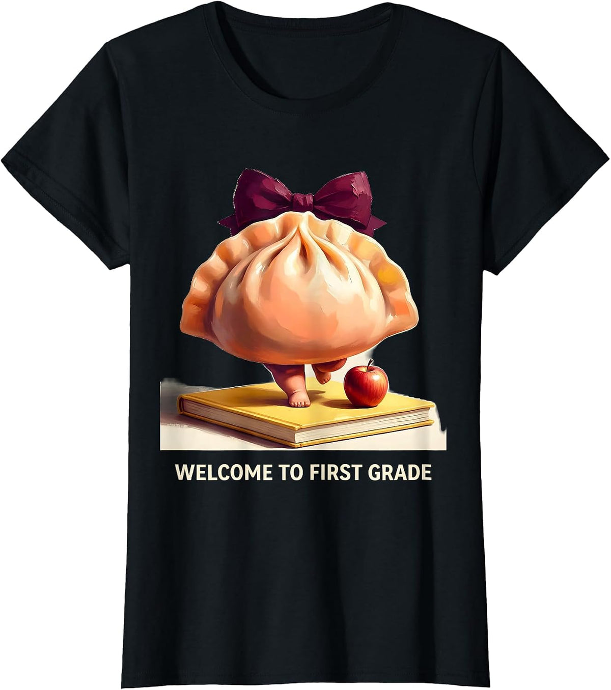 Women's Welcome to First Grade Cute Dumpling Girl Teacher Back T-Shirt - Black