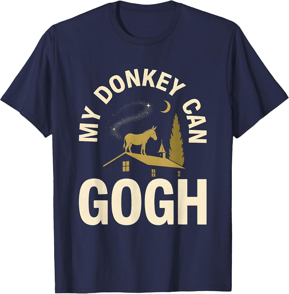 Men's My Donkey Can Gogh Minimalist Animal Lover Art Parody Humor T-Shirt - Navy Blue