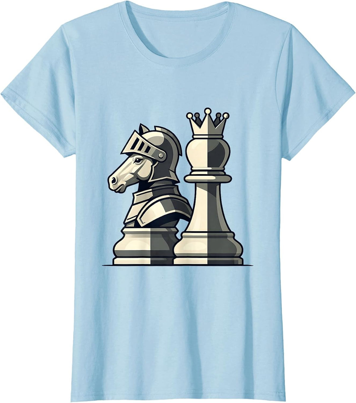 Chess Couple Knight and Queen Matching Design T-Shirt - Baby Blue