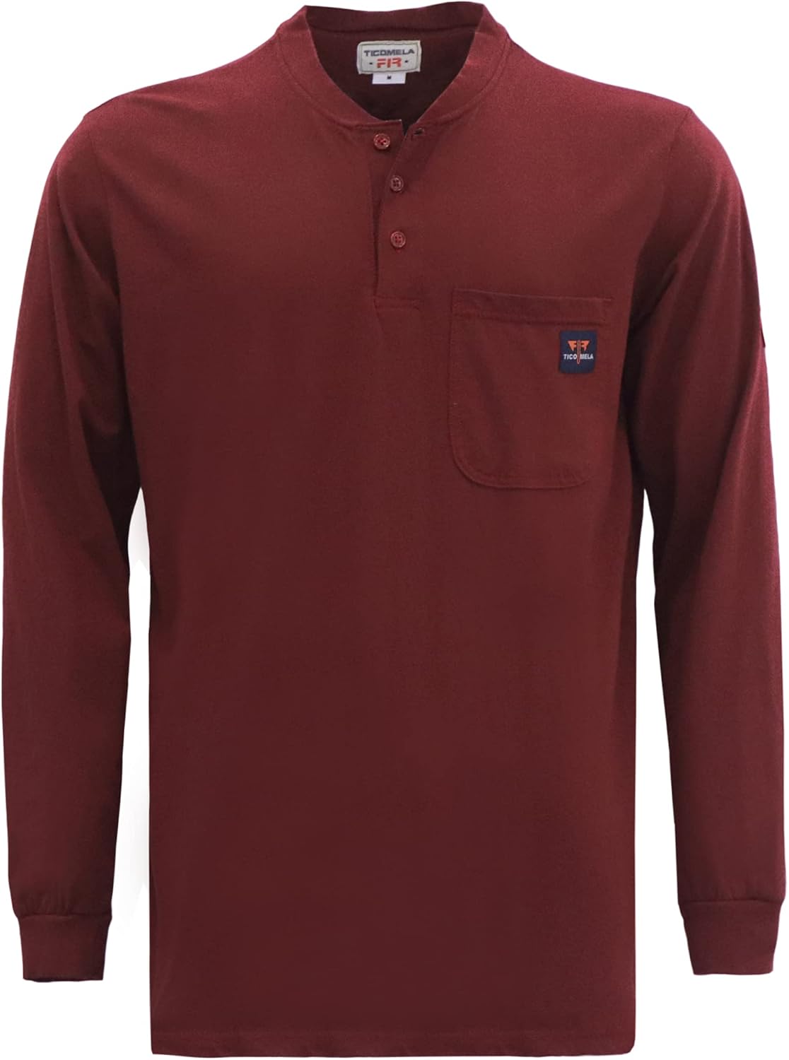 TICOMELA FR T Shirt Flame Resistant Shirt 5.5oz 100% Cotton Light Weight Workwear Men's Long Sleeve Henley Shirts - Red