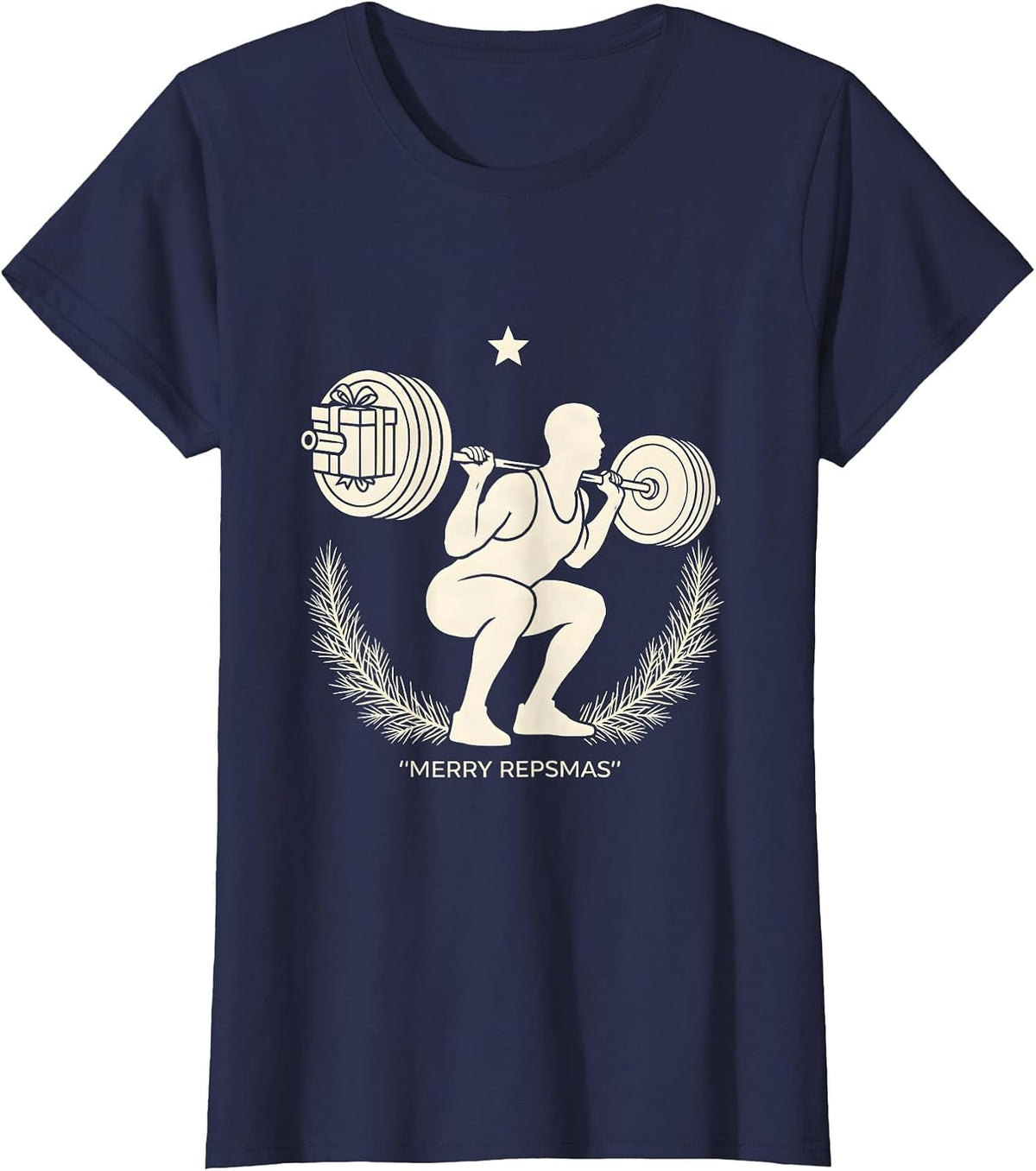 Women's Merry Repsmas Funny Lifter Gift Gym Workout Christmas T-Shirt - Navy Blue
