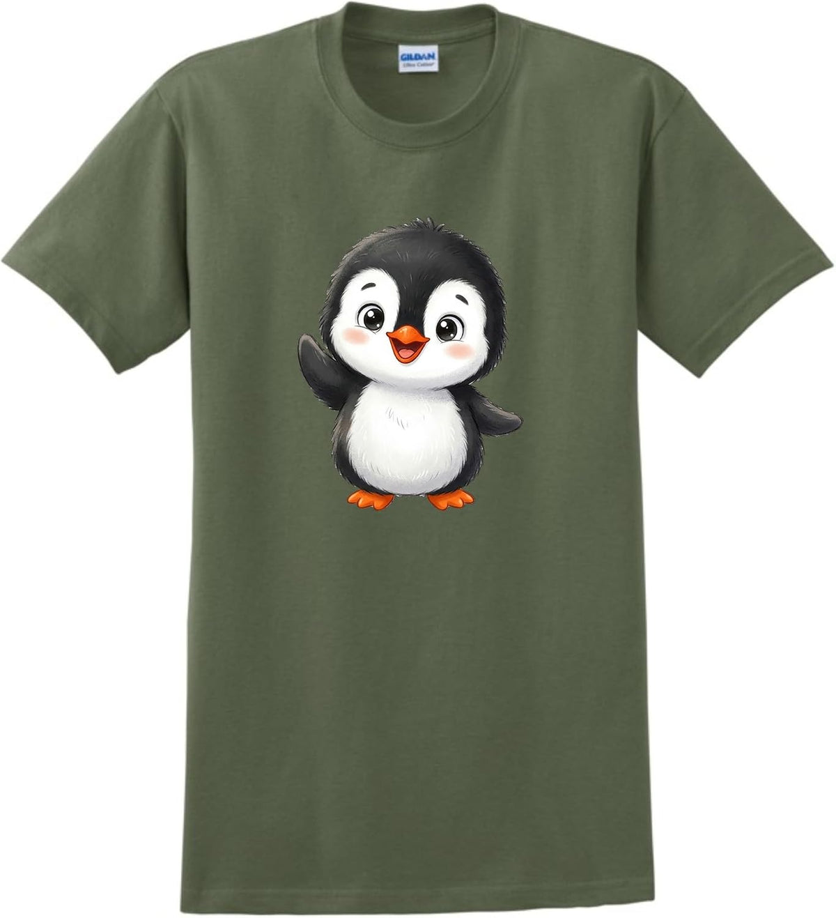 ThisWear Cute Penguin Unisex Short Sleeve T-Shirt - Military Green