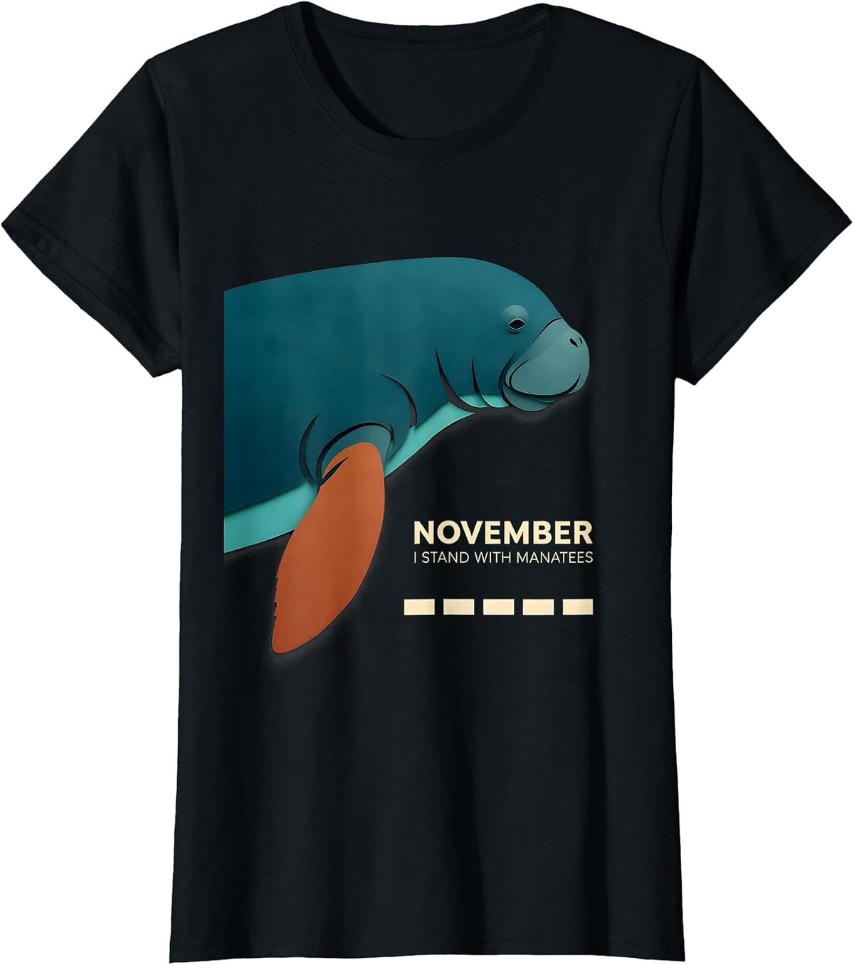 Women's November, I Stand With Manatees Paper Cutout Manatee T-Shirt - Black