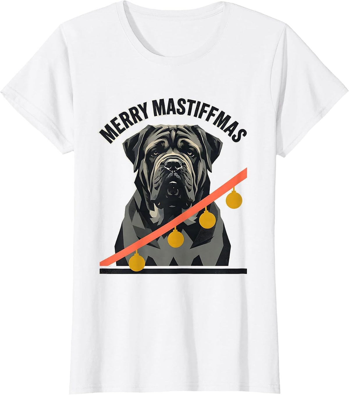 Women's Merry Mastiffmas Midcentury Modern Christmas Dog Breed Lover T-Shirt - White